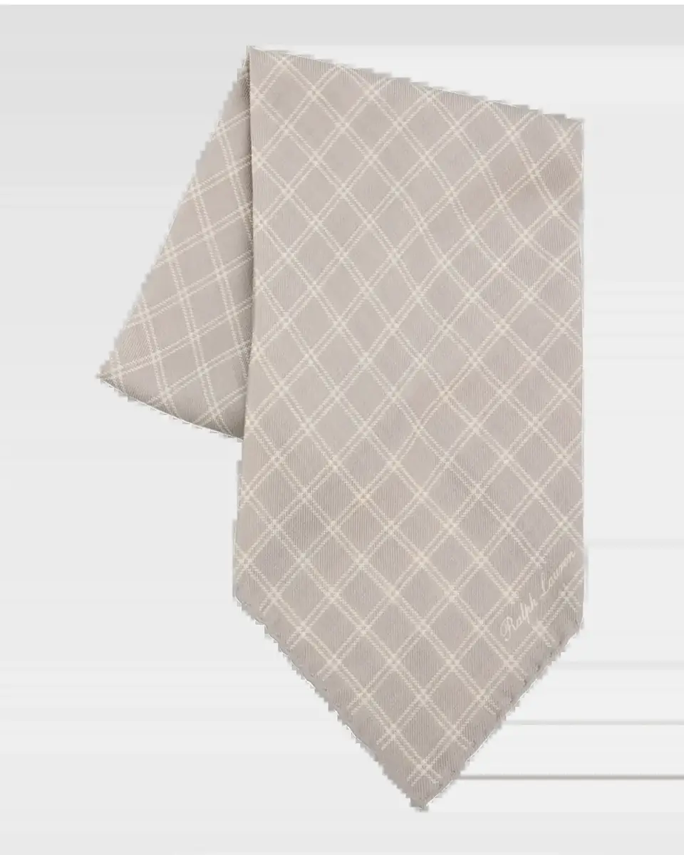 Ralph Lauren Purple Label Men's Windowpane Cashmere-Silk Neckerchief | Thumbnail 2 Ralph Lauren Purple Label Men's Windowpane Cashmere-Silk Neckerchief | Thumbnail 2