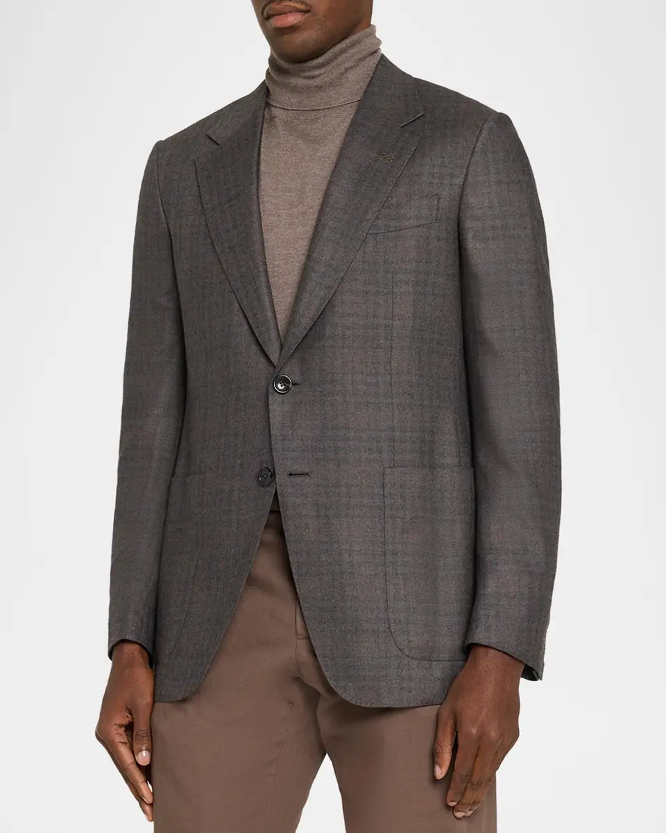 Zegna Men's Cashmere and Silk Plaid Sport Coat | Thumbnail 4 Zegna Men's Cashmere and Silk Plaid Sport Coat | Thumbnail 4