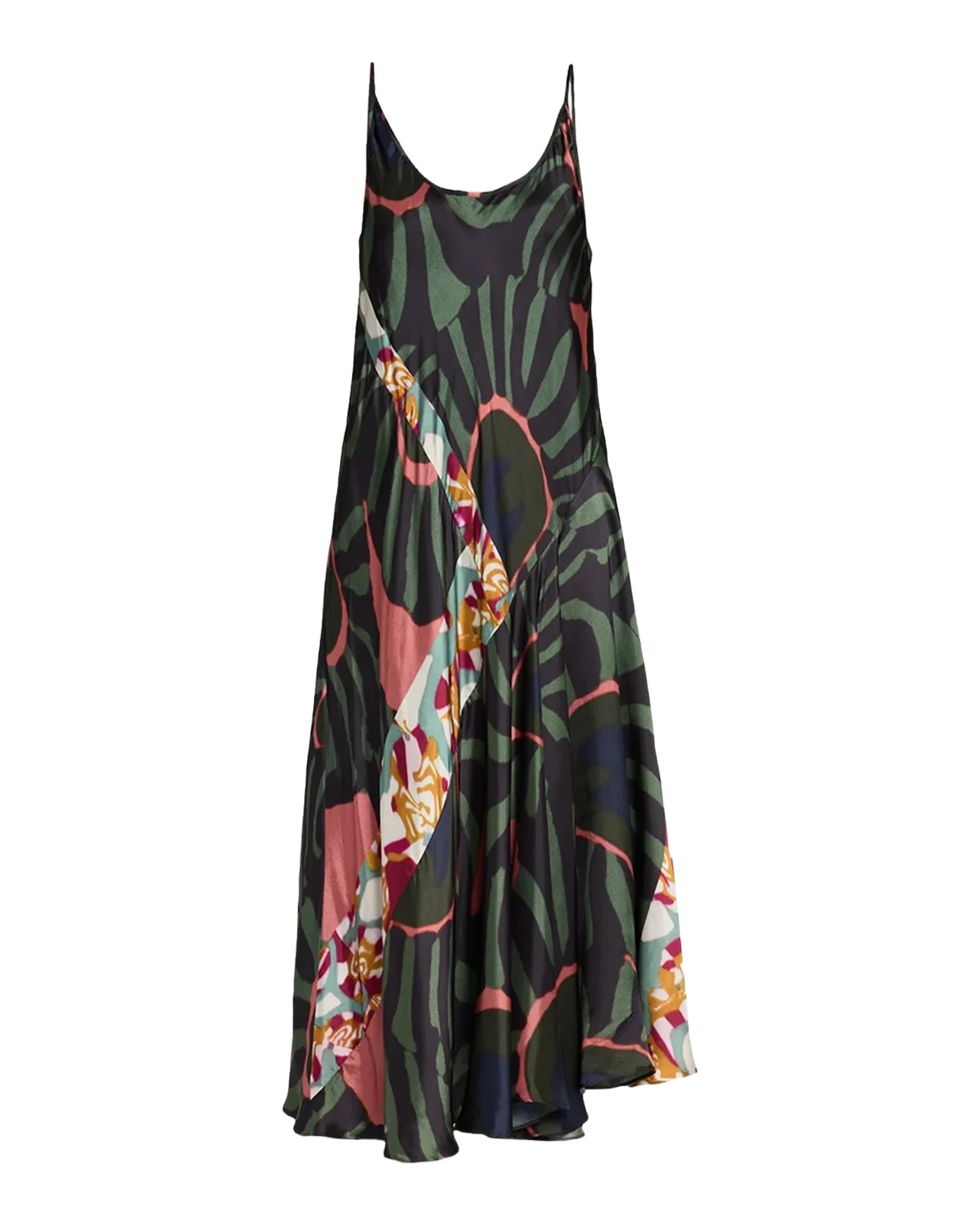 Dibelle Patchwork Satin Midi Slip Dress Dibelle Patchwork Satin Midi Slip Dress