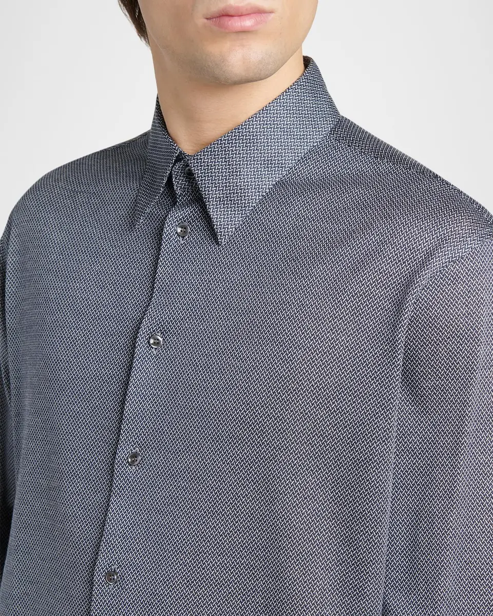 Giorgio Armani Men's Silk-Blend Micro-Chevron Button-Down Shirt | Thumbnail 5 Giorgio Armani Men's Silk-Blend Micro-Chevron Button-Down Shirt | Thumbnail 5