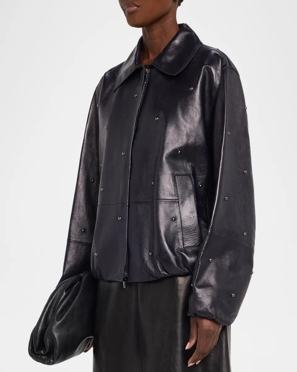 Lafayette 148 New York Dotted Lambskin Leather Bomber Jacket | Thumbnail 4 Lafayette 148 New York Dotted Lambskin Leather Bomber Jacket | Thumbnail 4
