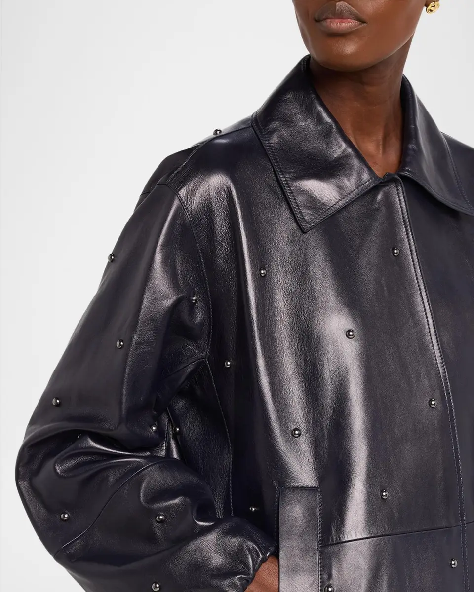 Lafayette 148 New York Dotted Lambskin Leather Bomber Jacket | Thumbnail 5 Lafayette 148 New York Dotted Lambskin Leather Bomber Jacket | Thumbnail 5