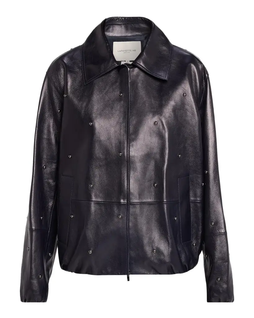 Lafayette 148 New York Dotted Lambskin Leather Bomber Jacket | Image 1 Lafayette 148 New York Dotted Lambskin Leather Bomber Jacket | Image 1