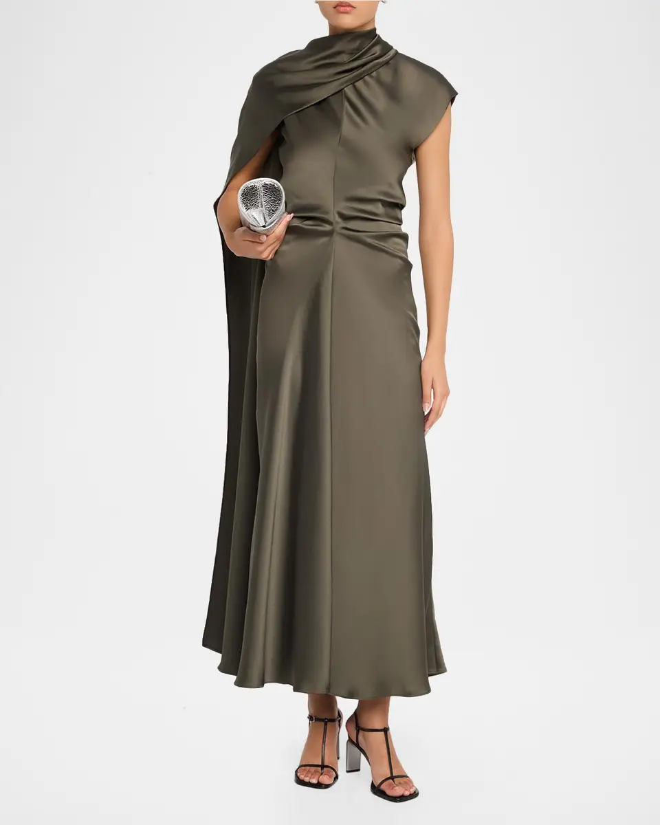 Simkhai Jacka Draped Mock-Neck Midi Dress | Thumbnail 2 Simkhai Jacka Draped Mock-Neck Midi Dress | Thumbnail 2