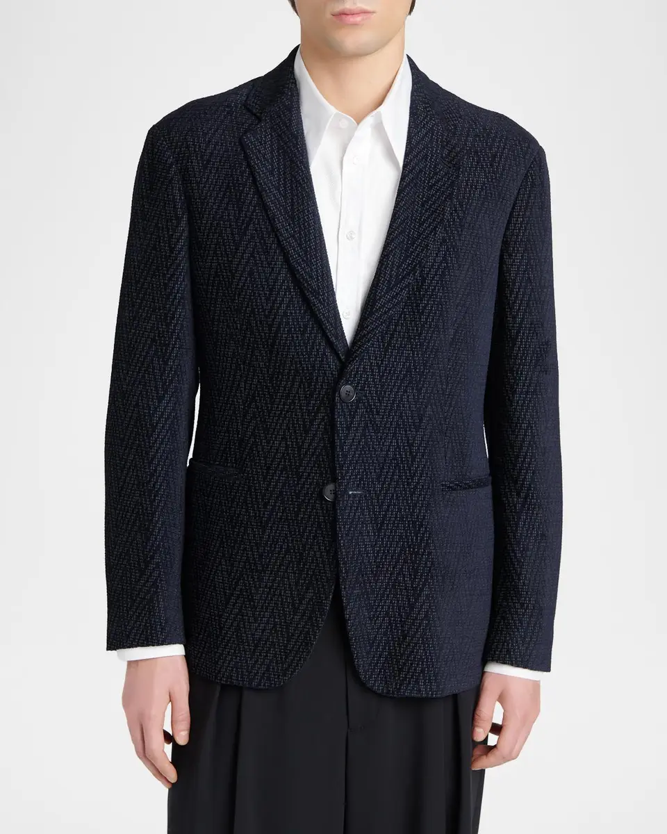 Giorgio Armani Men's Chevron Jacquard Single-Breasted Sport Coat | Thumbnail 4 Giorgio Armani Men's Chevron Jacquard Single-Breasted Sport Coat | Thumbnail 4