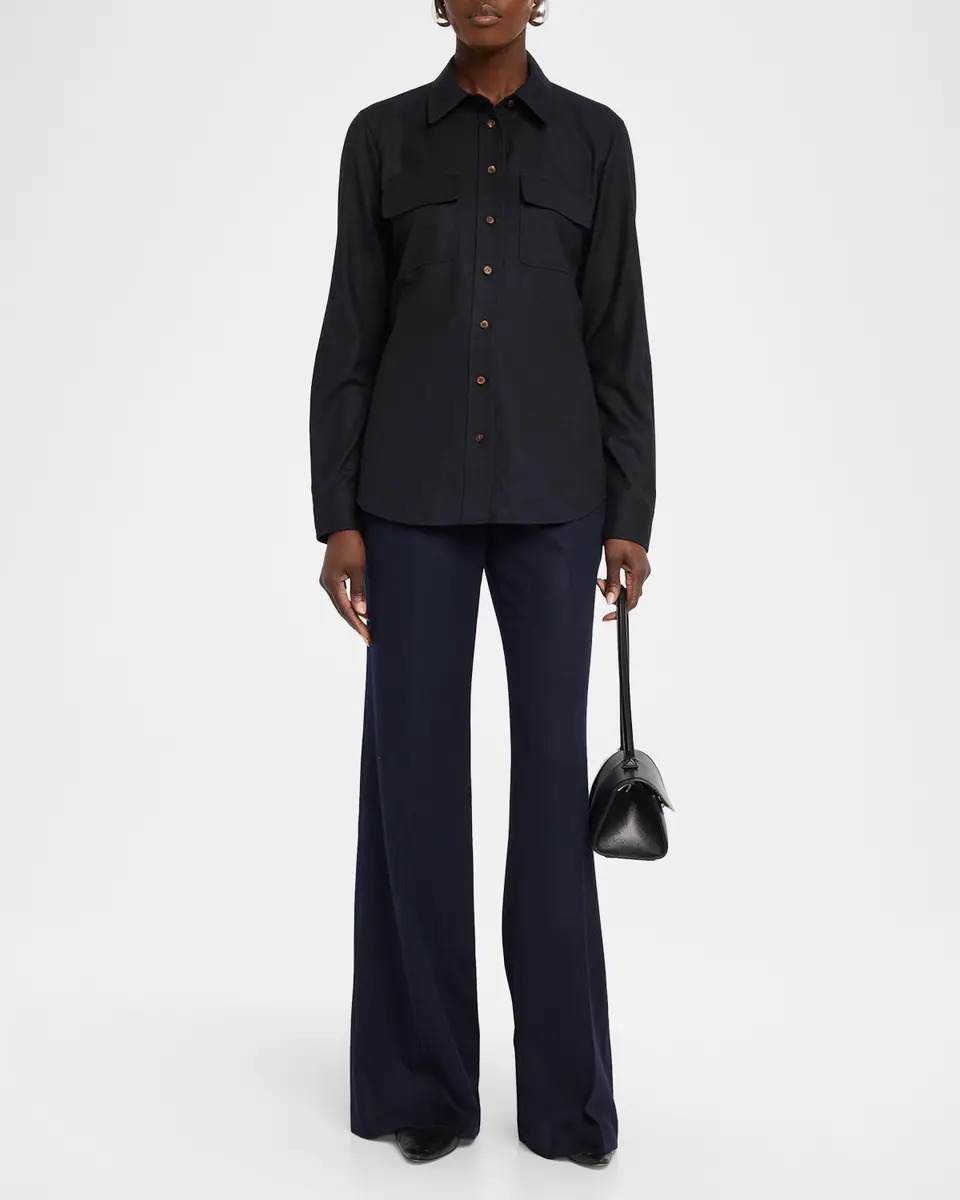 Lafayette 148 New York Brushed Wool Button-Front Shirt | Thumbnail 2 Lafayette 148 New York Brushed Wool Button-Front Shirt | Thumbnail 2