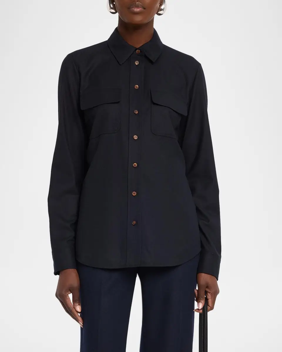 Lafayette 148 New York Brushed Wool Button-Front Shirt | Thumbnail 4 Lafayette 148 New York Brushed Wool Button-Front Shirt | Thumbnail 4