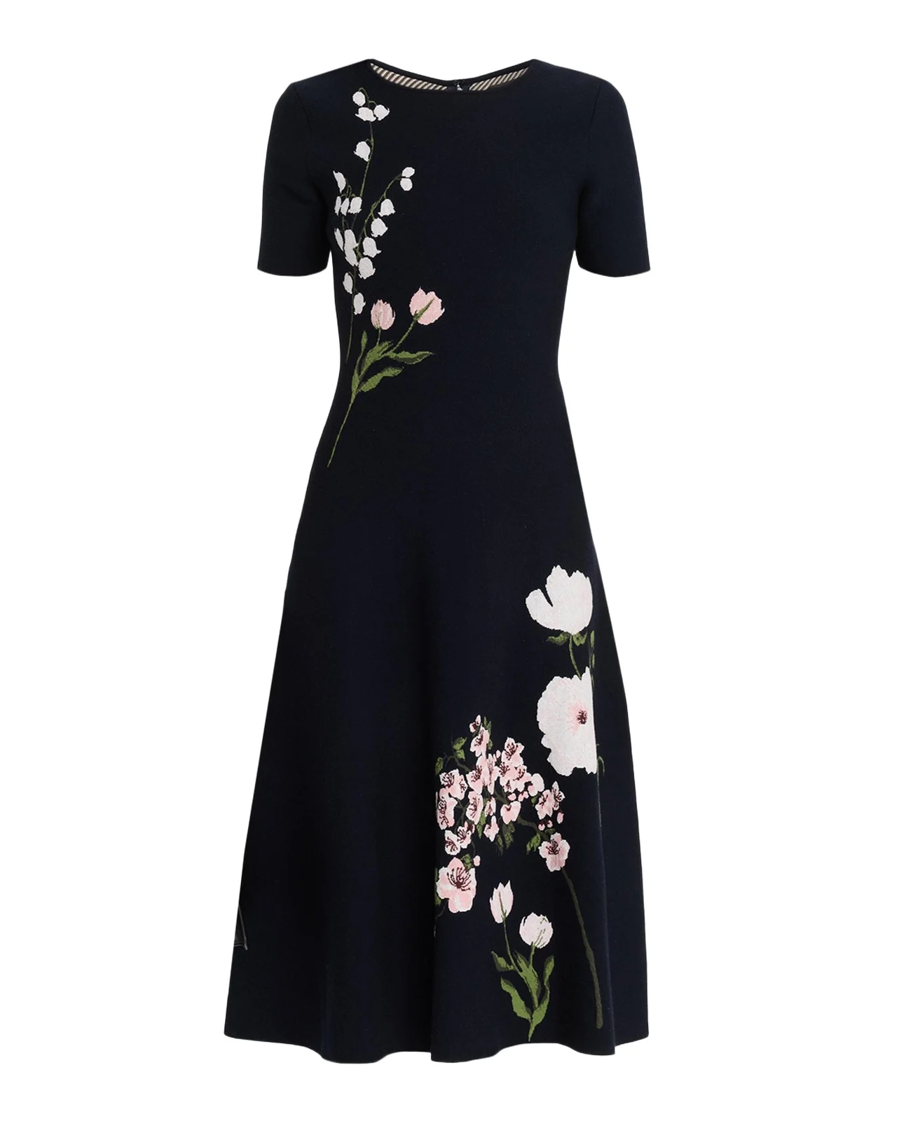 Short-Sleeve Multi Floral Knit Midi Dress Short-Sleeve Multi Floral Knit Midi Dress