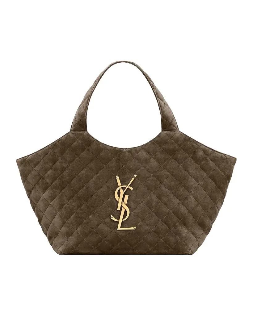 Saint Laurent Icare Medium Quilted Suede Tote Bag | Image 1 Saint Laurent Icare Medium Quilted Suede Tote Bag | Image 1