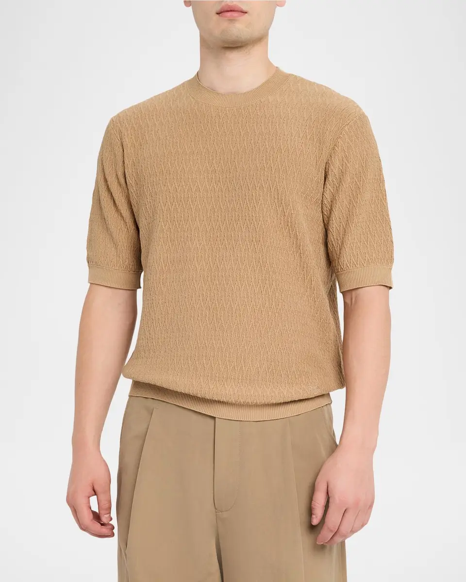 Emporio Armani Men's Tonal Wave Short-Sleeve Crewneck Sweater | Thumbnail 4 Emporio Armani Men's Tonal Wave Short-Sleeve Crewneck Sweater | Thumbnail 4