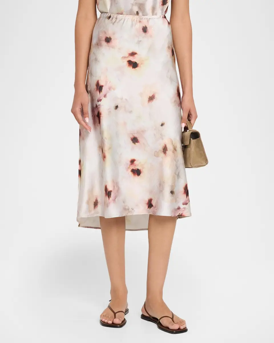 Vince Watercolor Floral Midi Skirt | Thumbnail 4 Vince Watercolor Floral Midi Skirt | Thumbnail 4