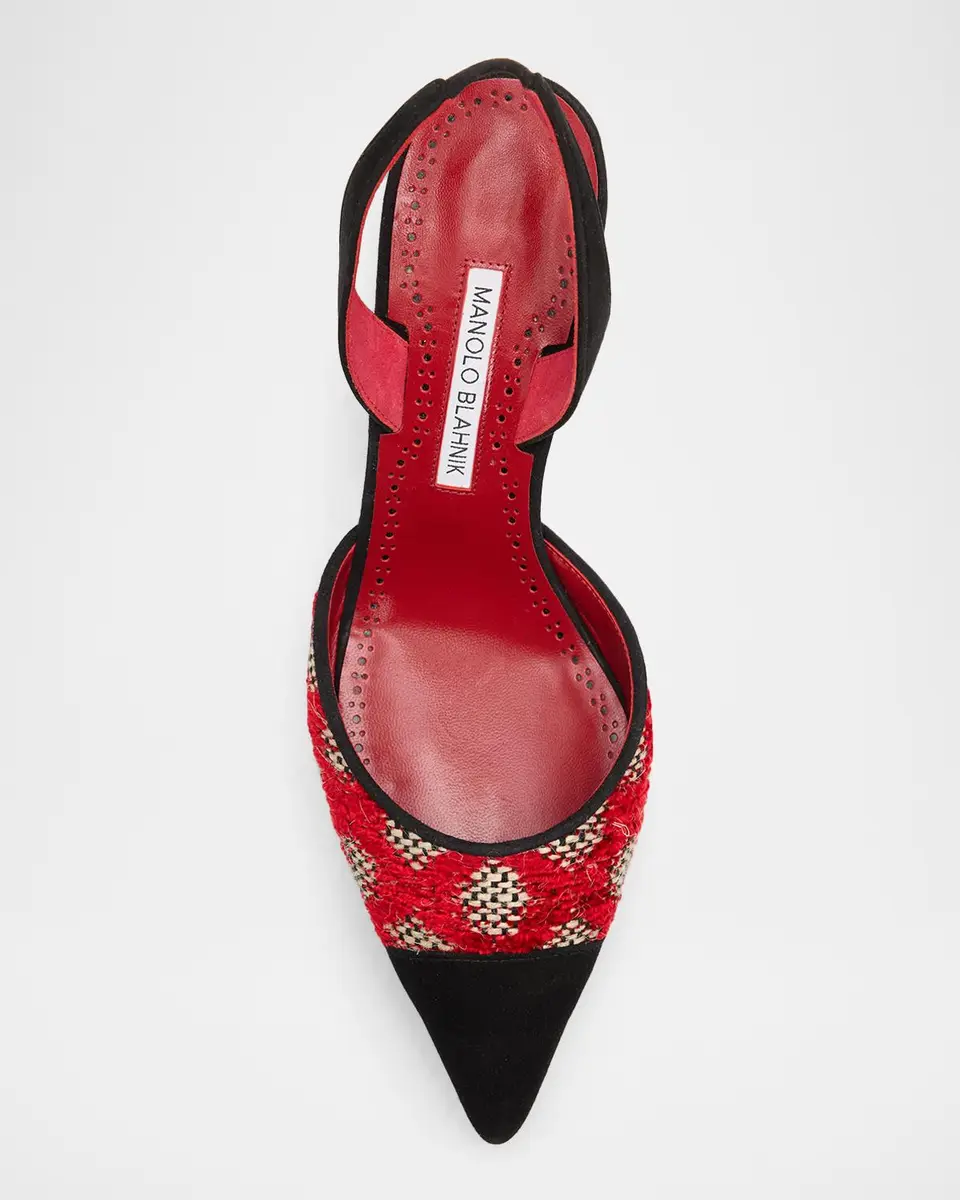 Manolo Blahnik 70mm Capsli Raffia and Suede Slingback Pumps | Thumbnail 6