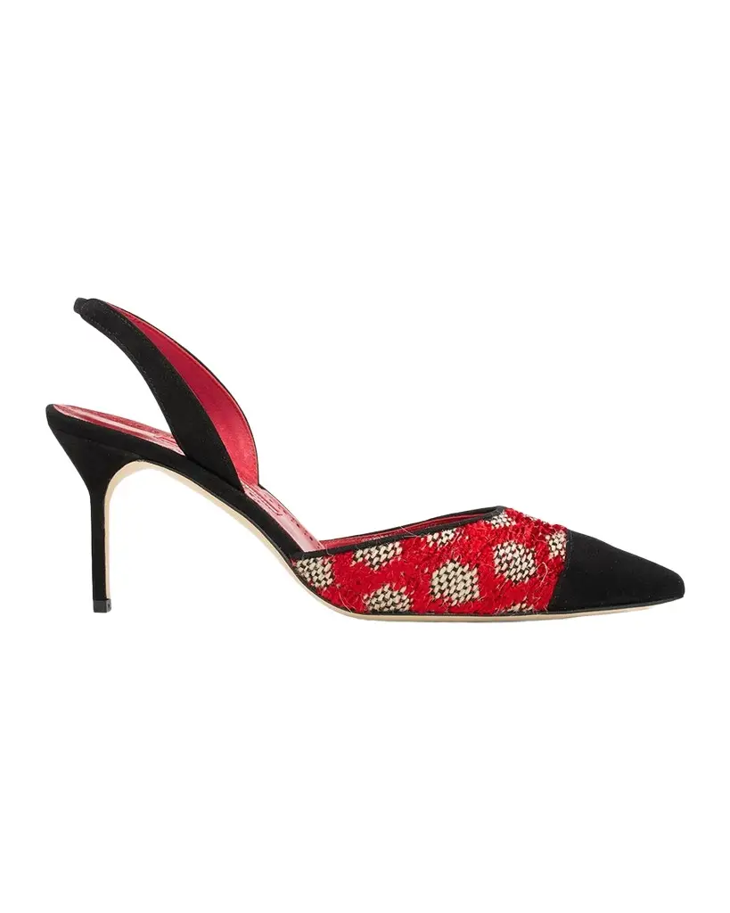 Manolo Blahnik 70mm Capsli Raffia and Suede Slingback Pumps | Image 1 Manolo Blahnik 70mm Capsli Raffia and Suede Slingback Pumps | Image 1