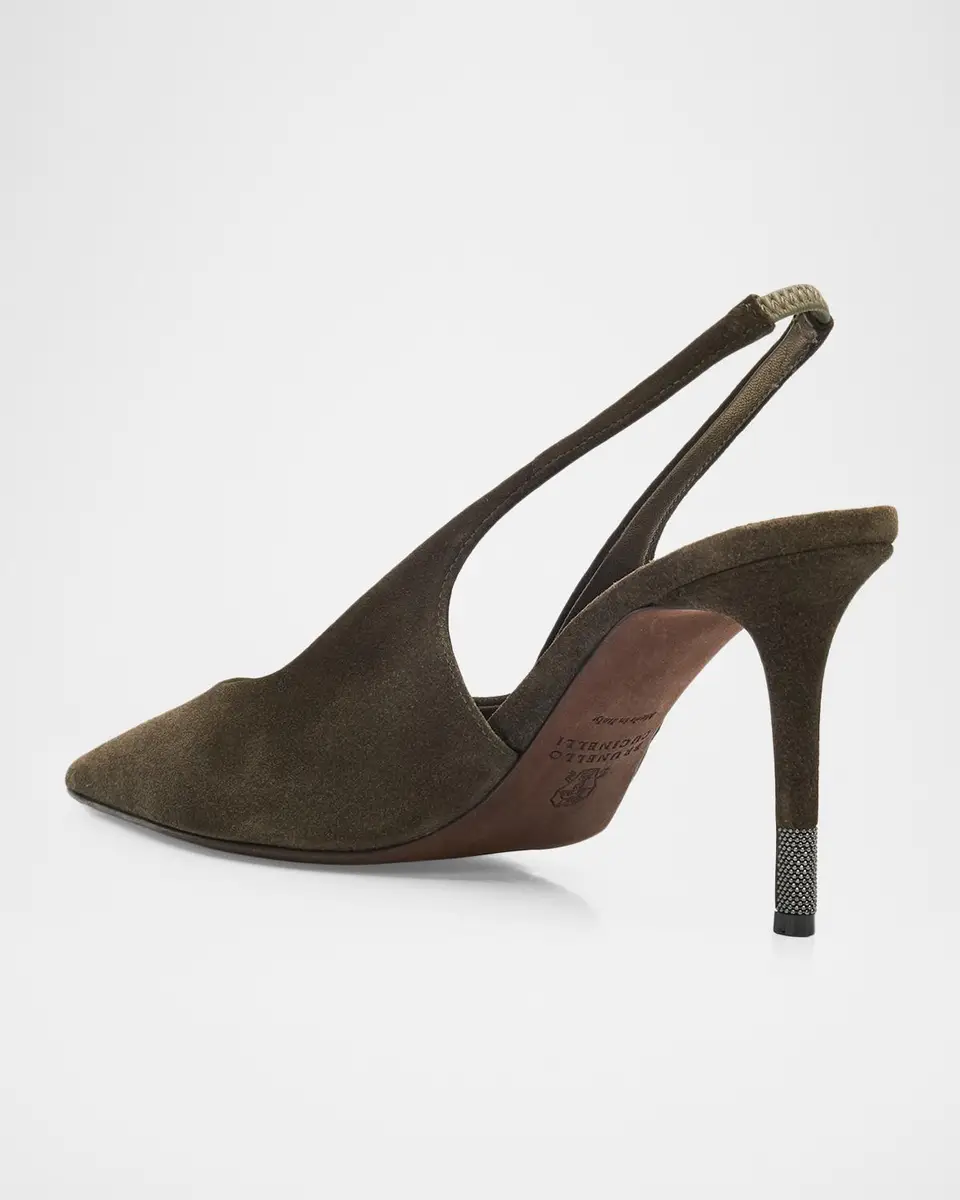 Brunello Cucinelli 85mm Monili-Heel Suede Slingback Pumps | Thumbnail 2 Brunello Cucinelli 85mm Monili-Heel Suede Slingback Pumps | Thumbnail 2
