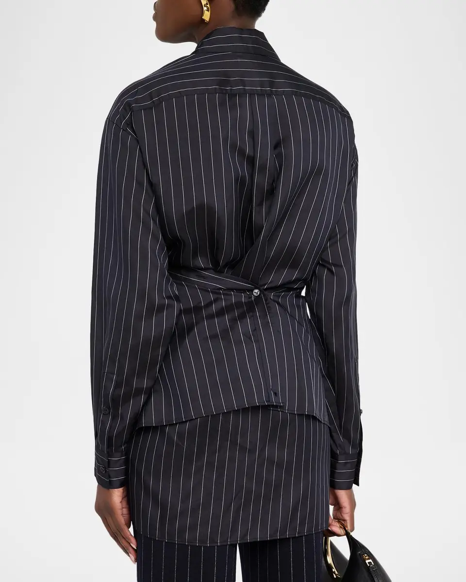 Lafayette 148 New York Pinstripe Silk Convertible Wrap Blouse | Thumbnail 3 Lafayette 148 New York Pinstripe Silk Convertible Wrap Blouse | Thumbnail 3