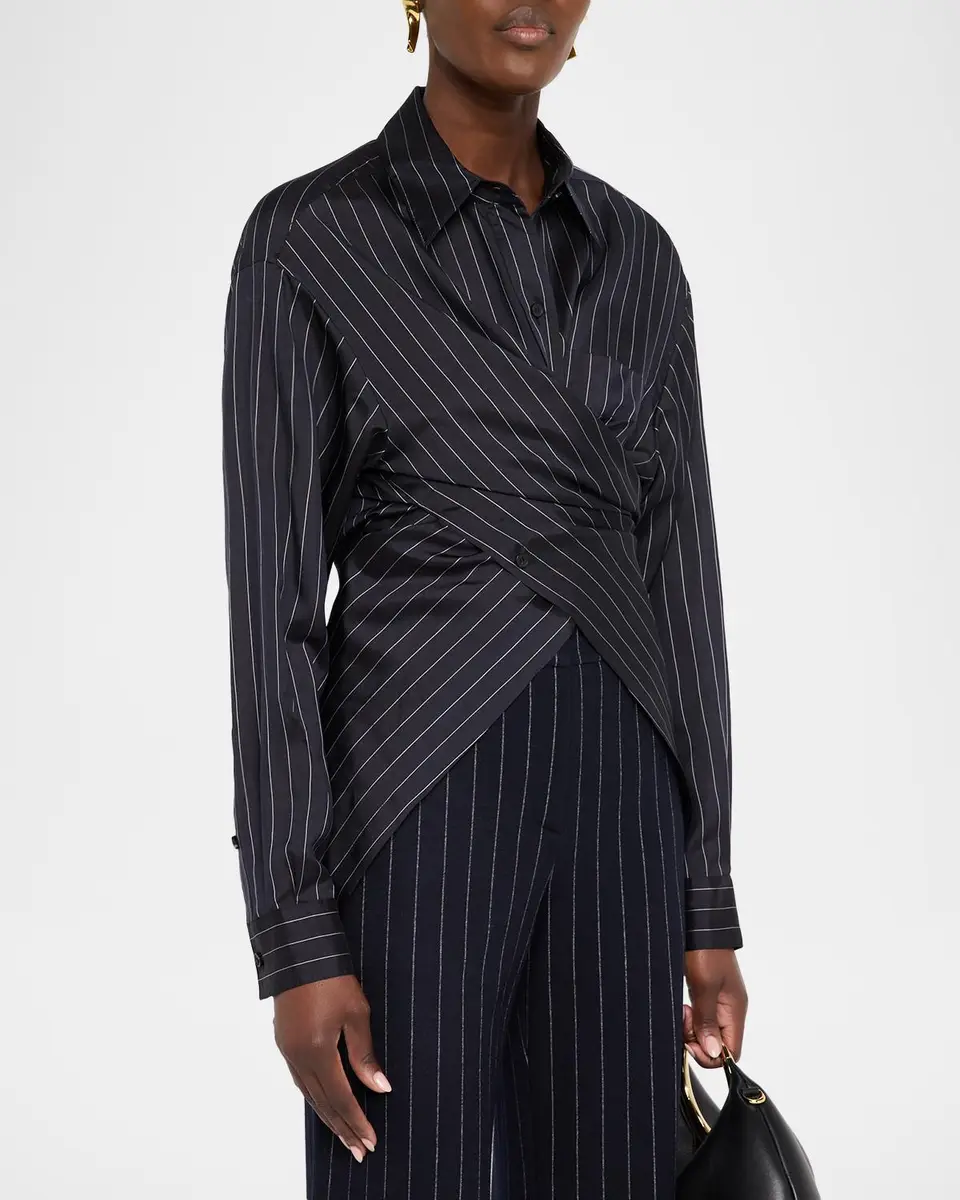 Lafayette 148 New York Pinstripe Silk Convertible Wrap Blouse | Thumbnail 4 Lafayette 148 New York Pinstripe Silk Convertible Wrap Blouse | Thumbnail 4