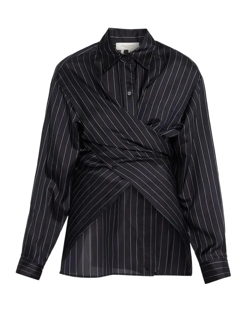 Lafayette 148 New York Pinstripe Silk Convertible Wrap Blouse | Image 1 Lafayette 148 New York Pinstripe Silk Convertible Wrap Blouse | Image 1