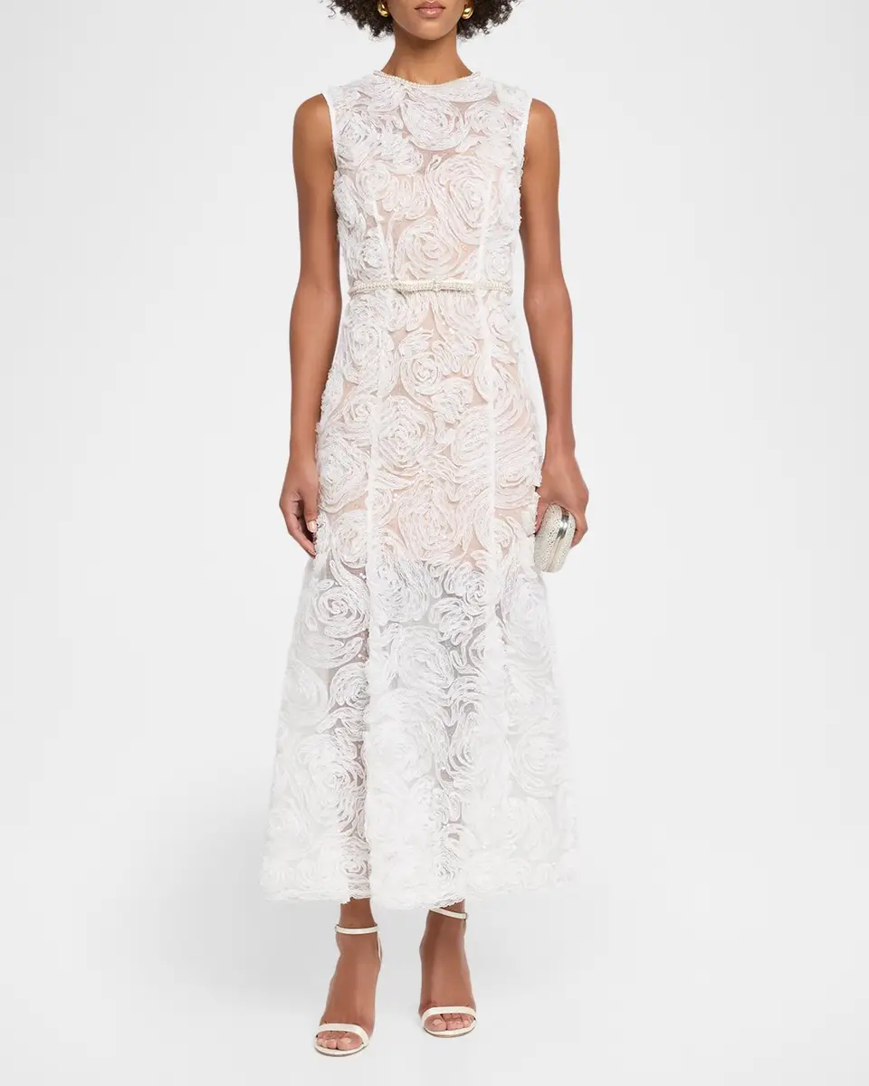 Self-Portrait Tulle Lace Rose Applique Midi Dress | Thumbnail 2 Self-Portrait Tulle Lace Rose Applique Midi Dress | Thumbnail 2