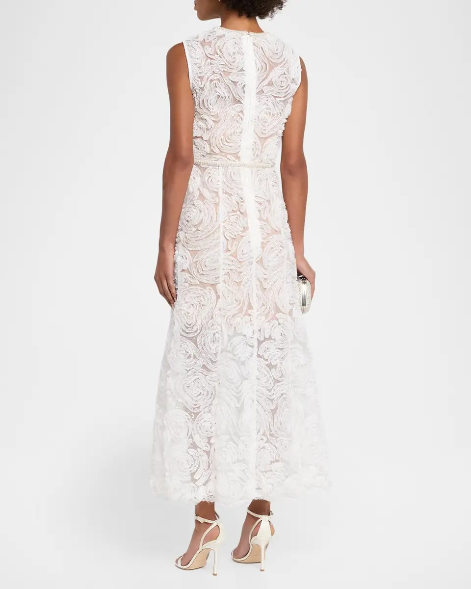Self-Portrait Tulle Lace Rose Applique Midi Dress | Thumbnail 3 Self-Portrait Tulle Lace Rose Applique Midi Dress | Thumbnail 3