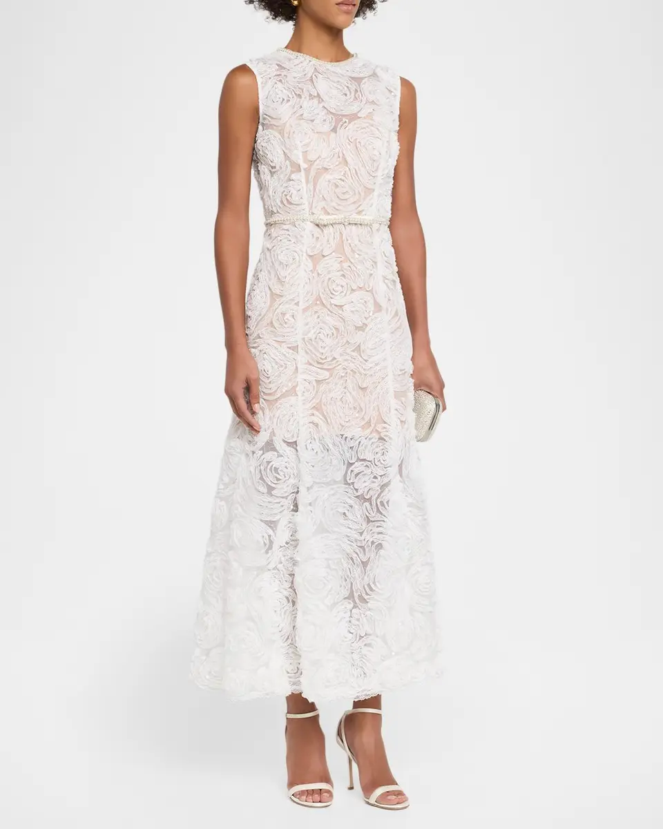 Self-Portrait Tulle Lace Rose Applique Midi Dress | Thumbnail 4 Self-Portrait Tulle Lace Rose Applique Midi Dress | Thumbnail 4