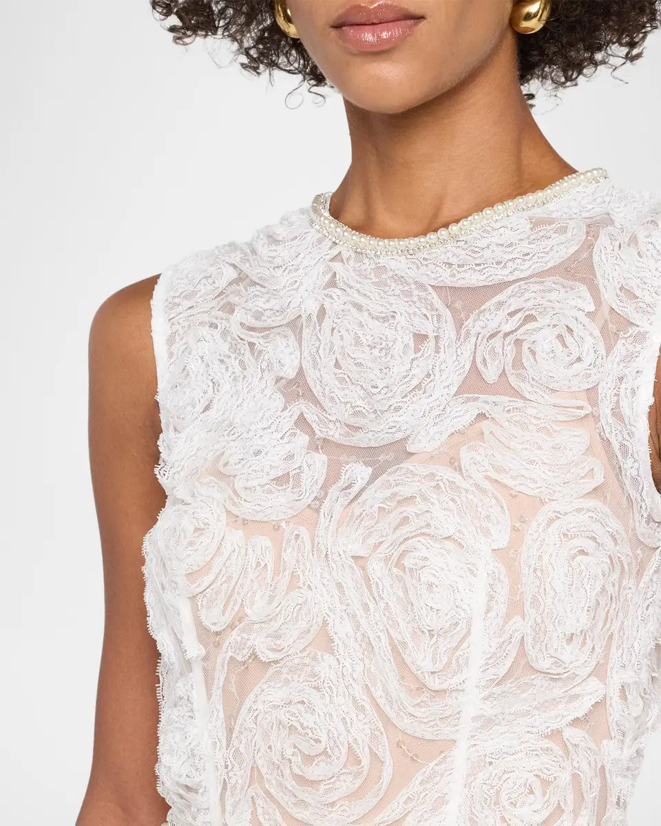 Self-Portrait Tulle Lace Rose Applique Midi Dress | Thumbnail 5 Self-Portrait Tulle Lace Rose Applique Midi Dress | Thumbnail 5