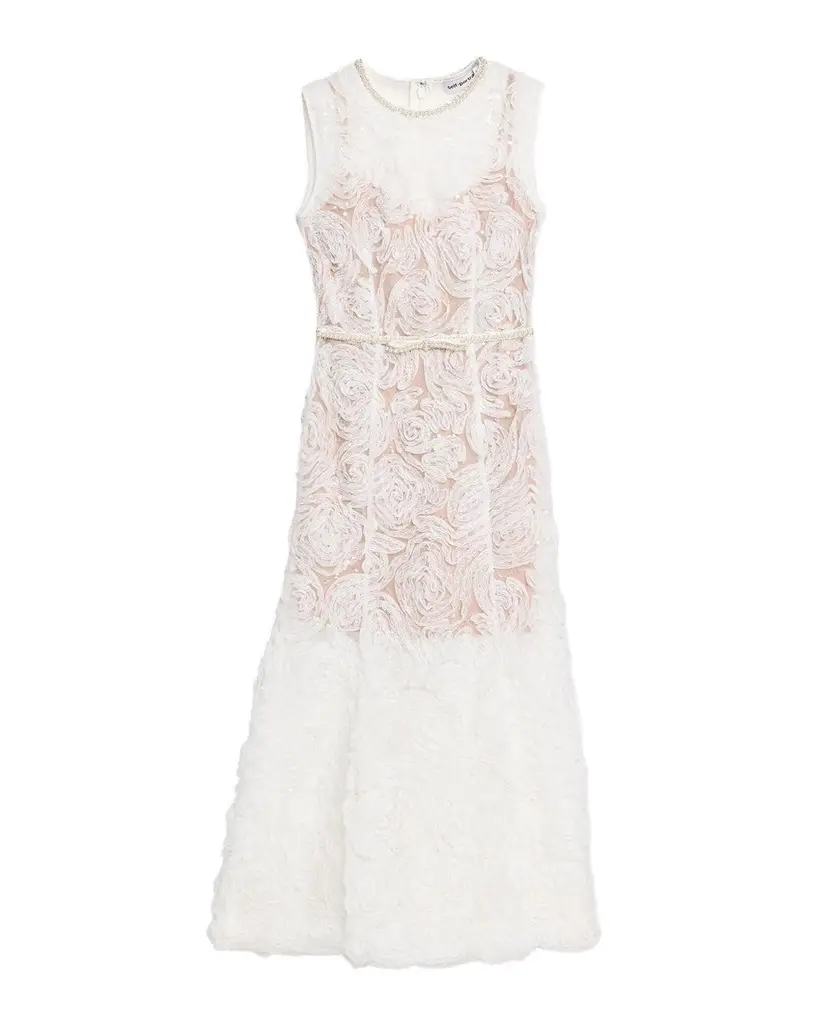 Self-Portrait Tulle Lace Rose Applique Midi Dress