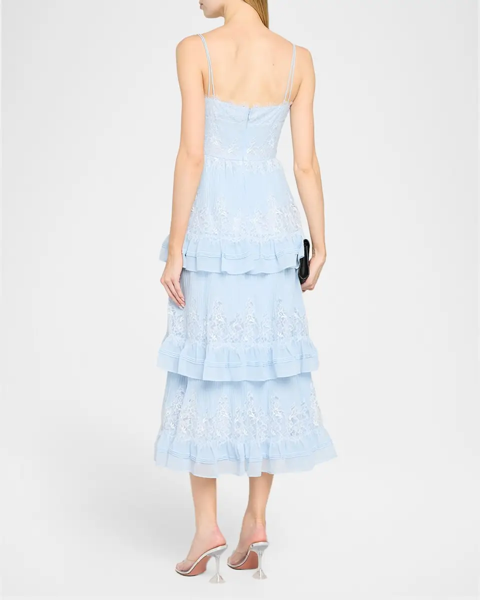 Self-Portrait Chiffon Lace Tiered Midi Dress | Thumbnail 3 Self-Portrait Chiffon Lace Tiered Midi Dress | Thumbnail 3