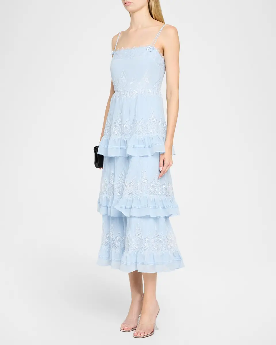 Self-Portrait Chiffon Lace Tiered Midi Dress | Thumbnail 4 Self-Portrait Chiffon Lace Tiered Midi Dress | Thumbnail 4