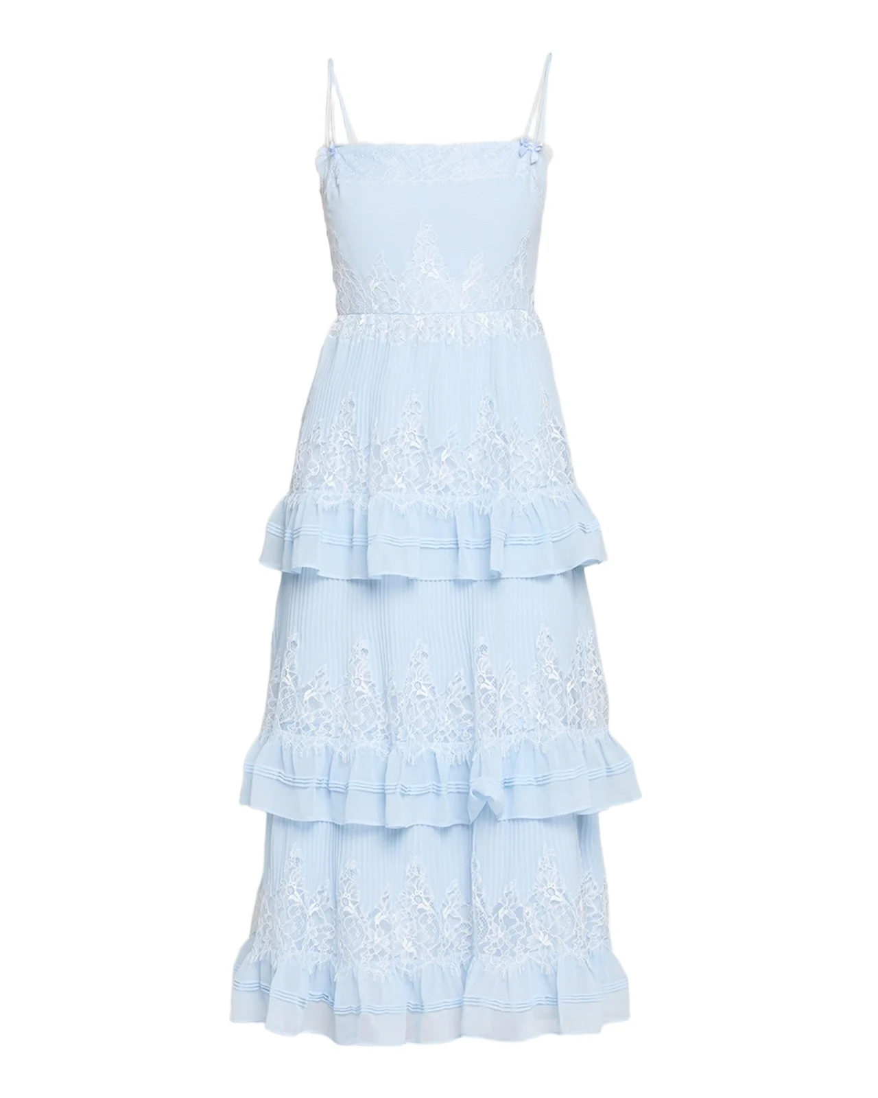 Self-Portrait Chiffon Lace Tiered Midi Dress