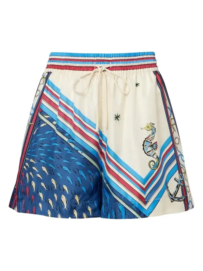 ALÉMAIS Alémais Apollo printed silk satin shorts