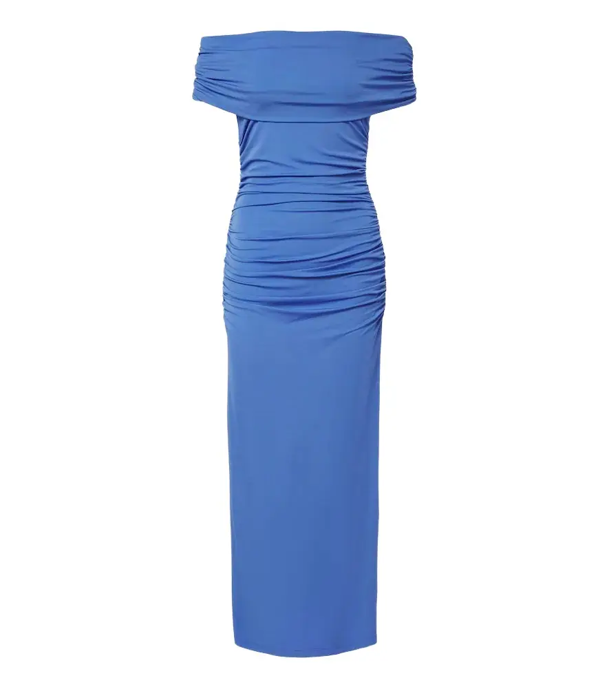 Ruched off-shoulder jersey midi dress