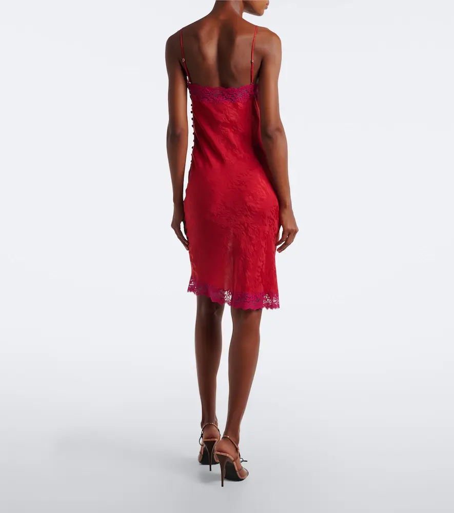 Saint Laurent Lace-trimmed silk jacquard midi dress | Thumbnail 3 Saint Laurent Lace-trimmed silk jacquard midi dress | Thumbnail 3