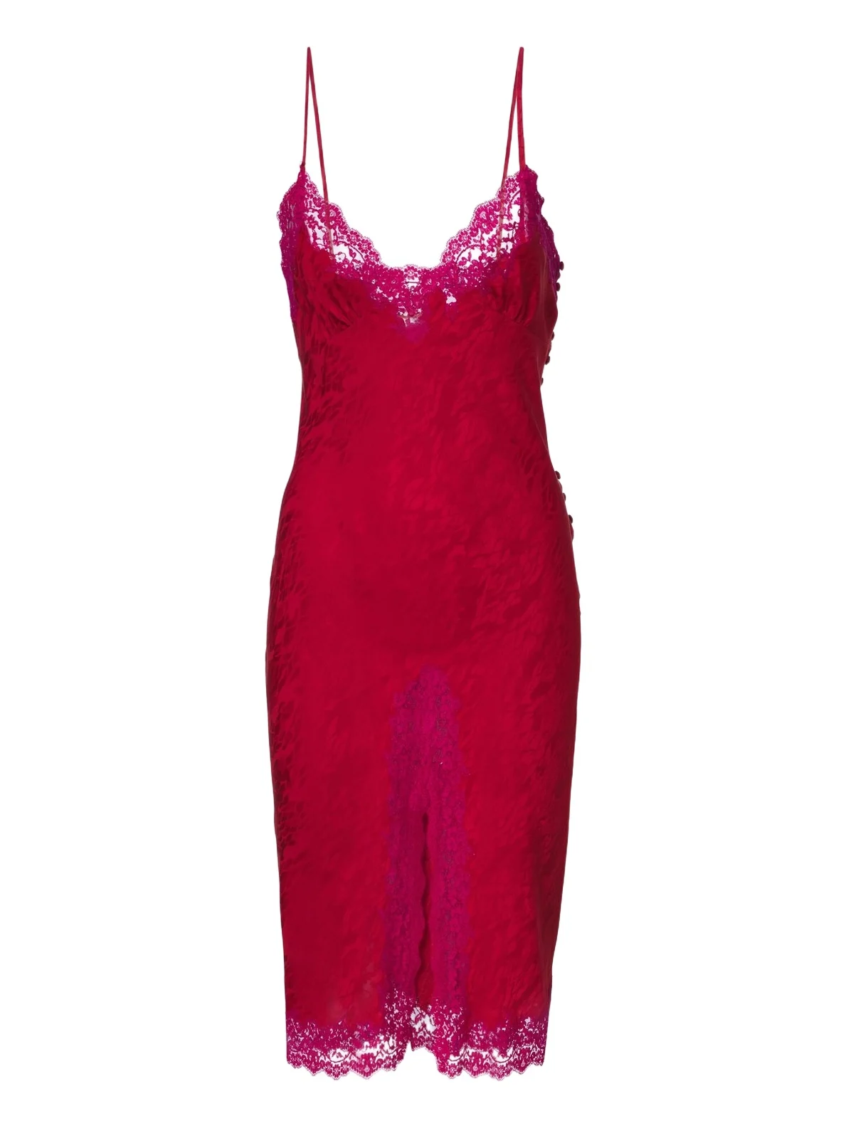 Saint Laurent Lace-trimmed silk jacquard midi dress