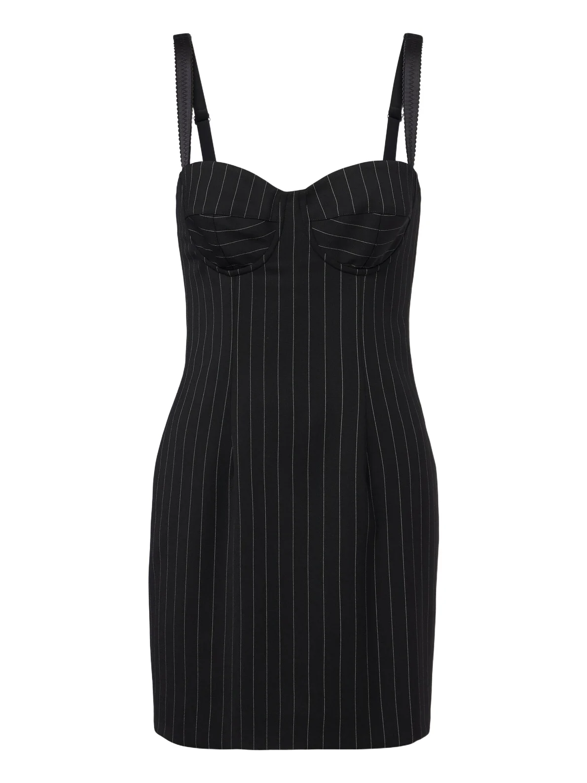 Pinstriped wool and silk-blend bustier dress
