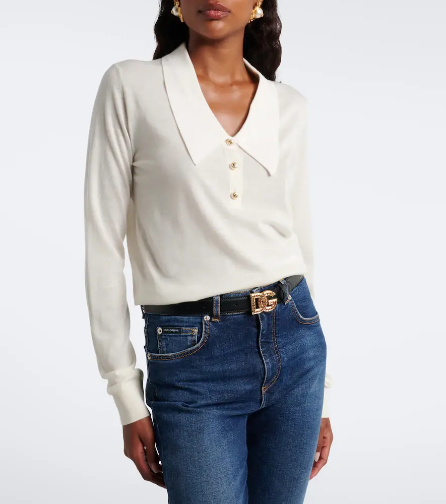 Dolce & Gabbana Embellished cashmere-blend polo sweater | Thumbnail 4 Dolce & Gabbana Embellished cashmere-blend polo sweater | Thumbnail 4