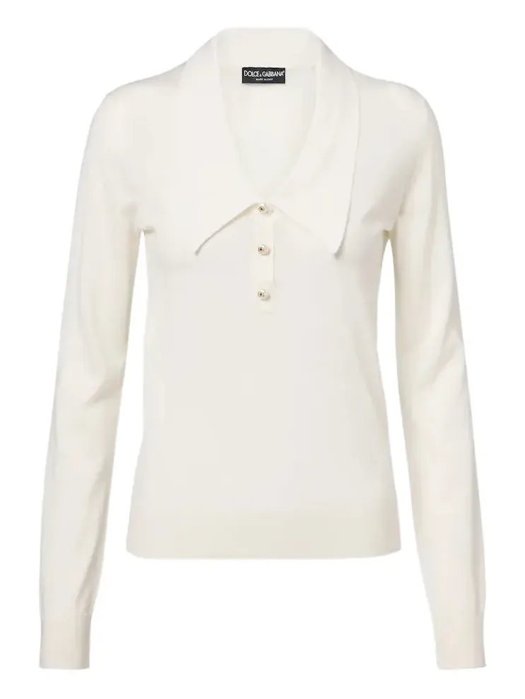 Dolce & Gabbana Embellished cashmere-blend polo sweater