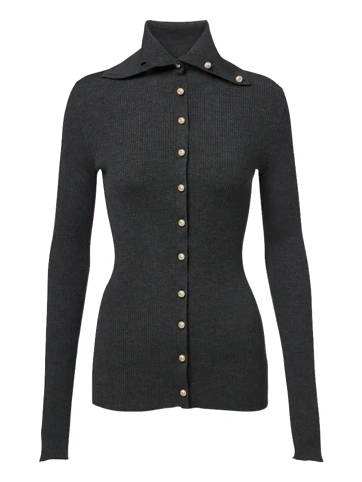 Embellished ribbed-knit wool cardigan Embellished ribbed-knit wool cardigan