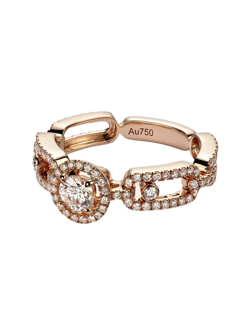 Move Link Small 18kt rose gold ring with diamonds Move Link Small 18kt rose gold ring with diamonds