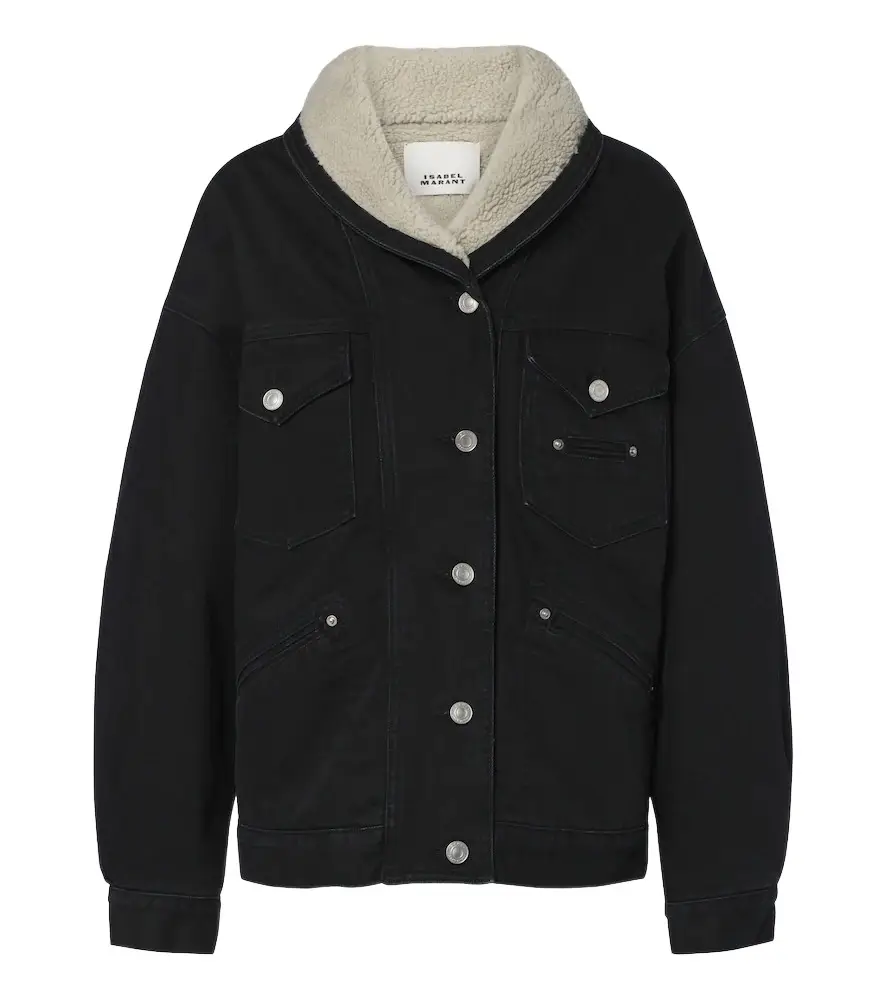 Isabel Marant Pimia fleece-trimmed denim jacket | Image 1 Isabel Marant Pimia fleece-trimmed denim jacket | Image 1