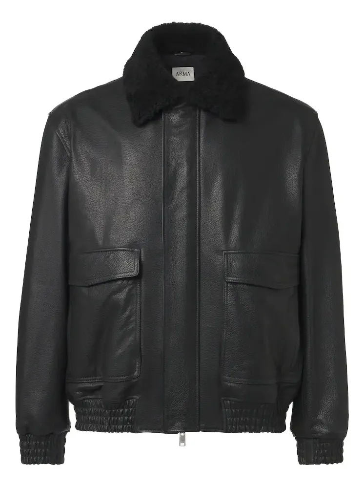 Bari teddy-trimmed leather blouson jacket