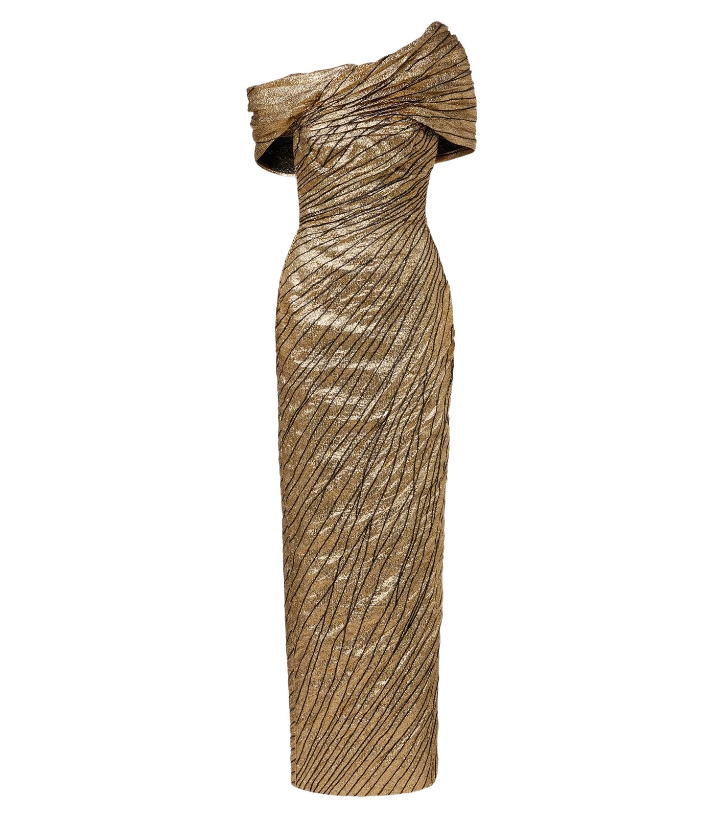Striped asymmetric brocade bustier gown Striped asymmetric brocade bustier gown
