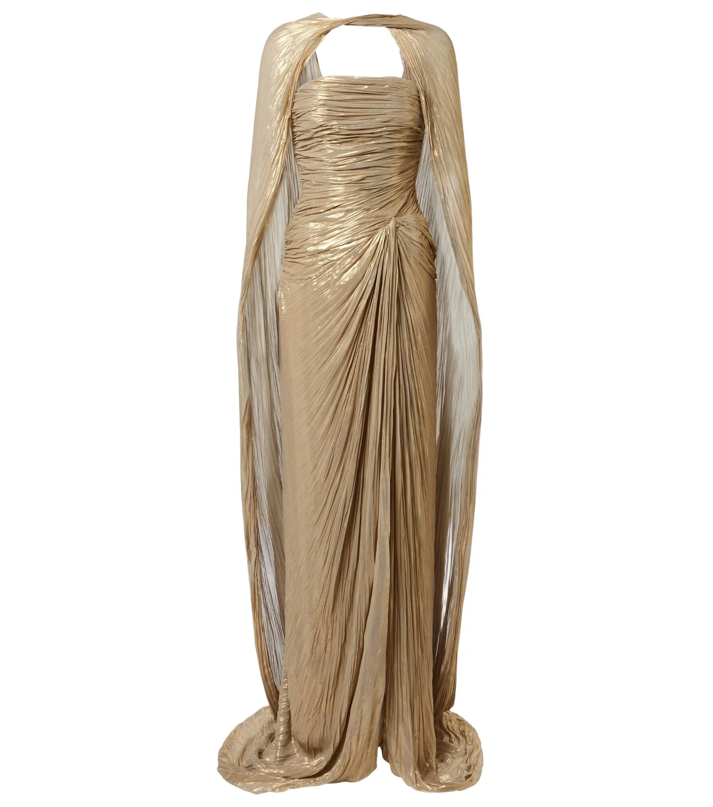 Pleated caped bustier gown Pleated caped bustier gown