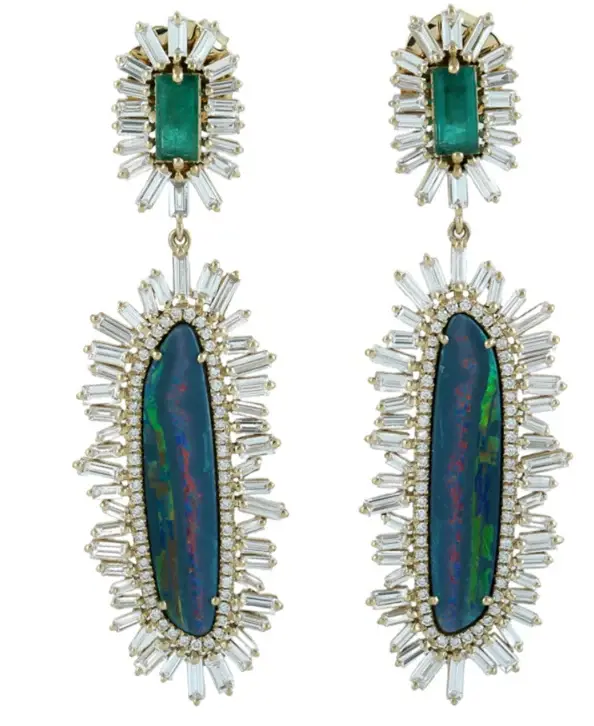 Wish Fine Jewelry 10.45ct Emerald Opal Diamond 18K Gold Drop Earrings | Image 1 Wish Fine Jewelry 10.45ct Emerald Opal Diamond 18K Gold Drop Earrings | Image 1