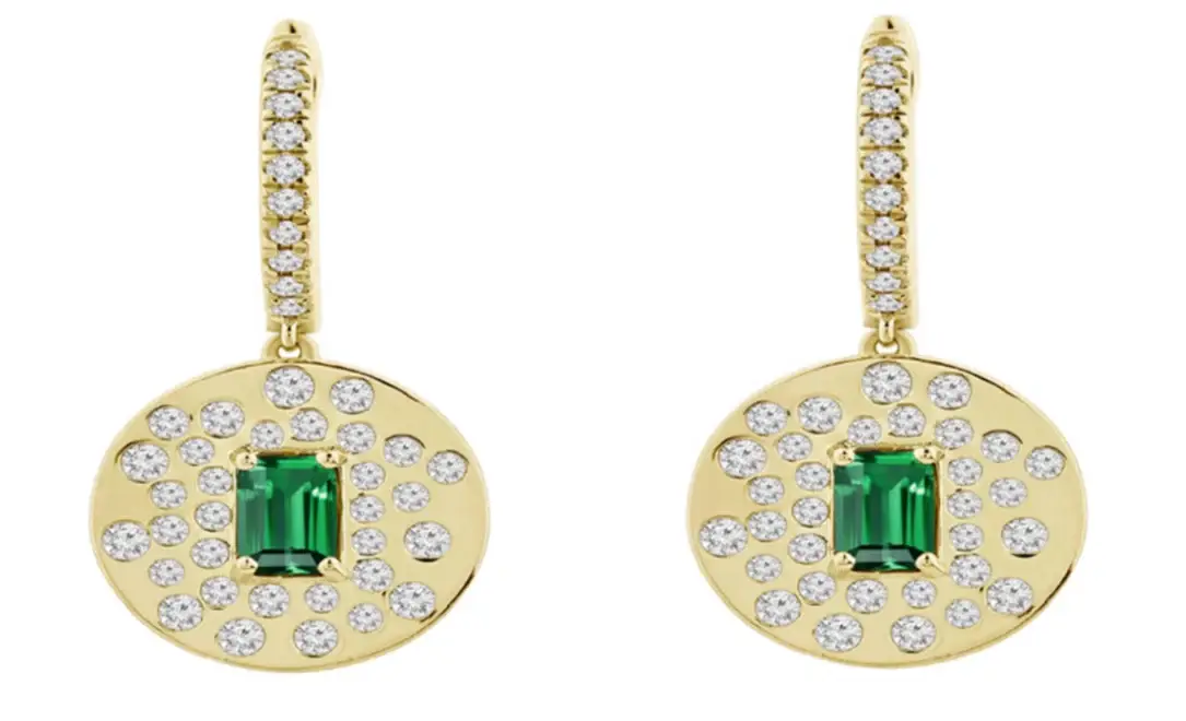 Wish Fine Jewelry 2.24ct Diamond Emerald 18K Gold Hoop Drop Earrings | Image 1 Wish Fine Jewelry 2.24ct Diamond Emerald 18K Gold Hoop Drop Earrings | Image 1