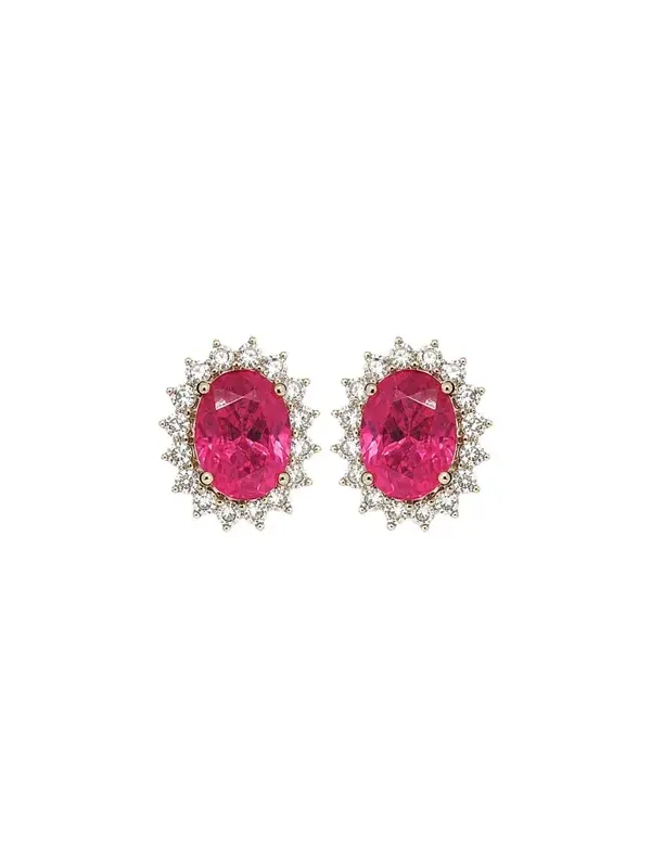 3.06ct Ruby Diamond 18K Gold Halo Stud Earrings