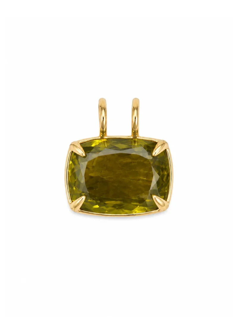 30.38ct Olive Quartz 18K Gold Cushion Statement Pendant 30.38ct Olive Quartz 18K Gold Cushion Statement Pendant