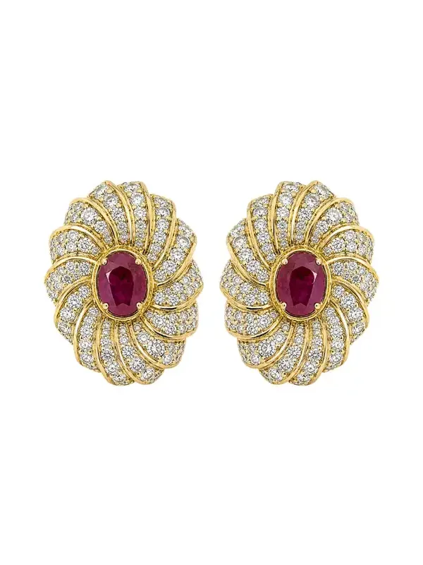 4.20ct Diamond Ruby 18K Gold Stud Earrings