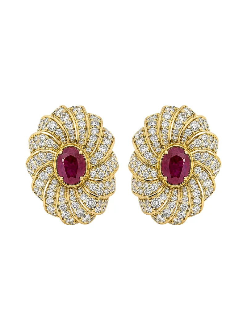 4.20ct Diamond Ruby 18K Gold Stud Earrings 4.20ct Diamond Ruby 18K Gold Stud Earrings
