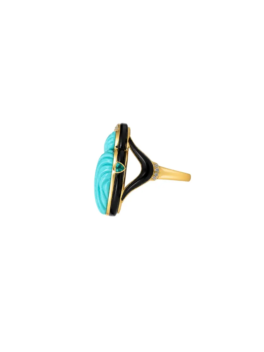 Wish Fine Jewelry 41.76ct Turquoise Black Onyx 18K Gold Ring | Thumbnail 2 Wish Fine Jewelry 41.76ct Turquoise Black Onyx 18K Gold Ring | Thumbnail 2