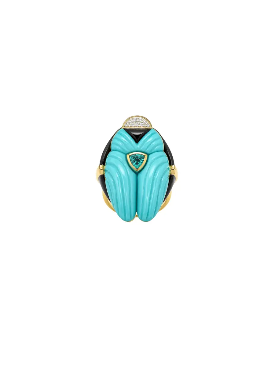 Wish Fine Jewelry 41.76ct Turquoise Black Onyx 18K Gold Ring
